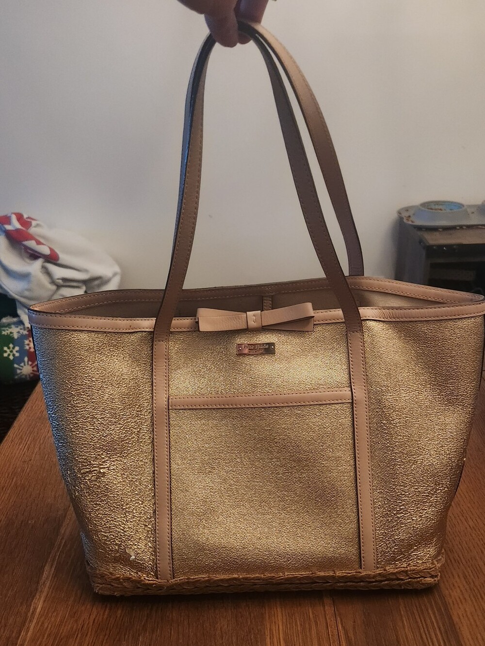 Kate Spade Woven Straw W Metallic Gold Finish Circa 2015